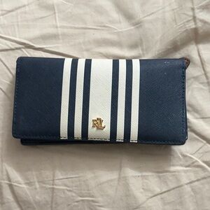 Ralph Lauren Navy and White Striped Continental Wallet